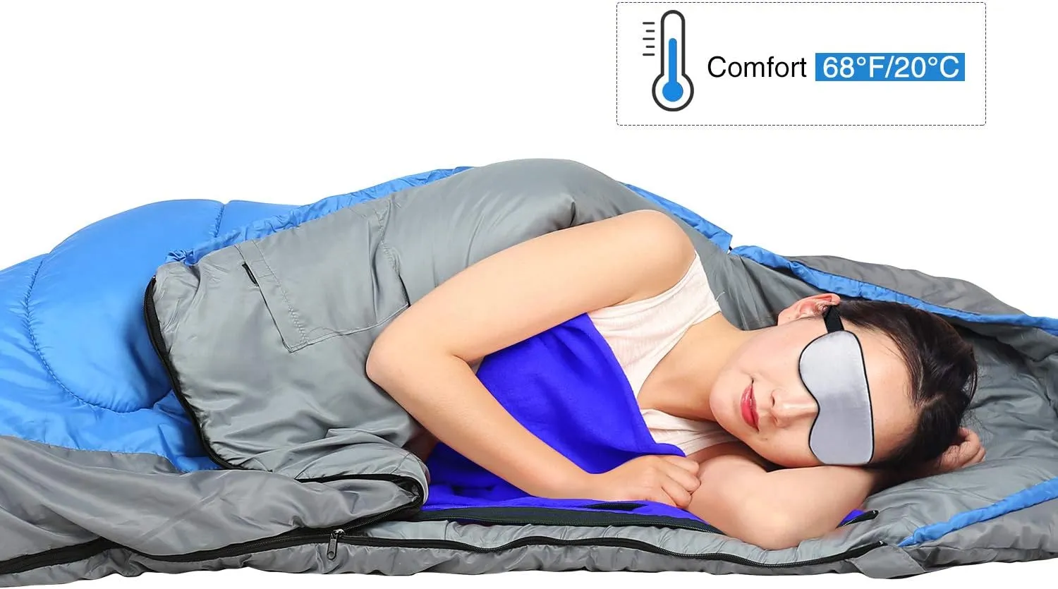 REDCAMP Fleece Sleeping Bag Liner for Adult Warm or Cold Weather, 75" Long Full Sized Zipper Camping Blanket for Outdoor Indoor Used with Sack, Navy Blue