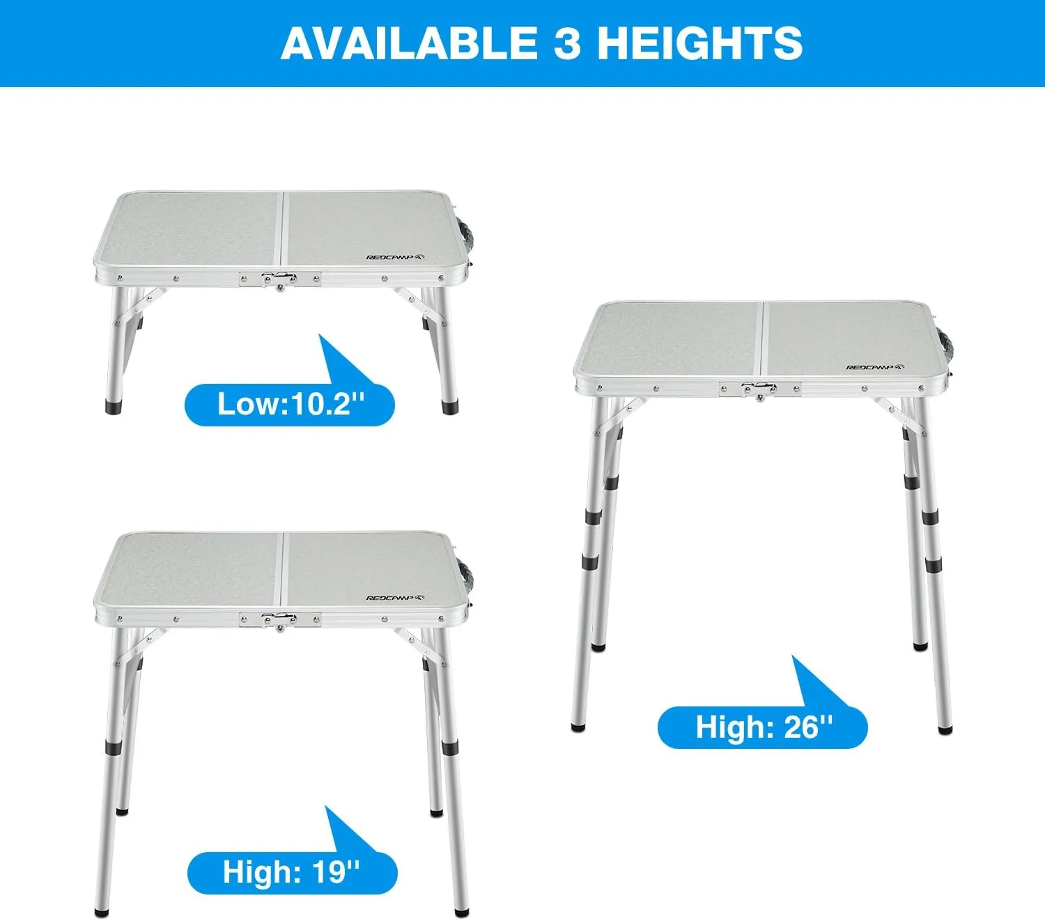 REDCAMP Small Folding Camping Table 2ft, Portable Outdoor Folding Table Aluminum Camp Table Adjustable Height Lightweight for Picnic Cooking Beach,3 Heights
