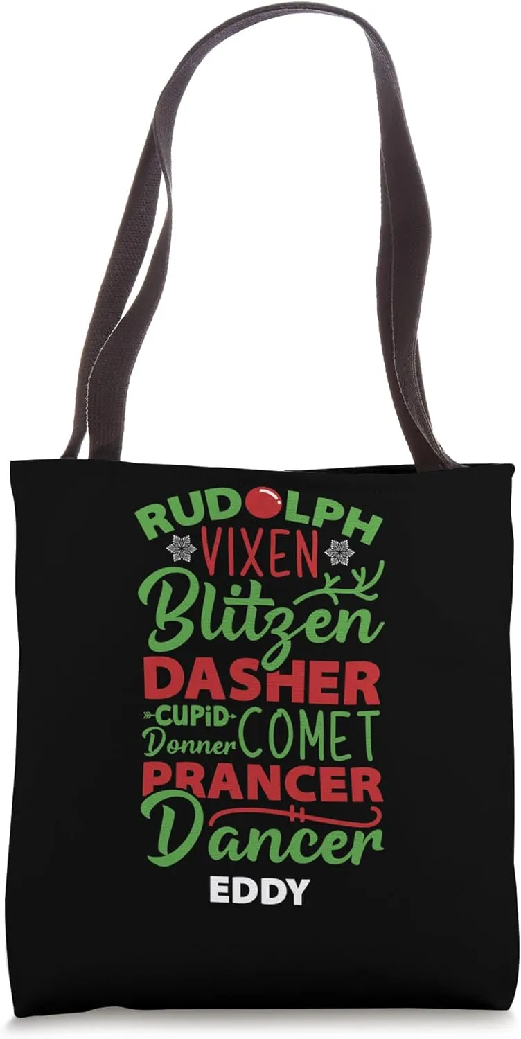 Reindeer Eddy Holiday Christmas Name Tote Bag