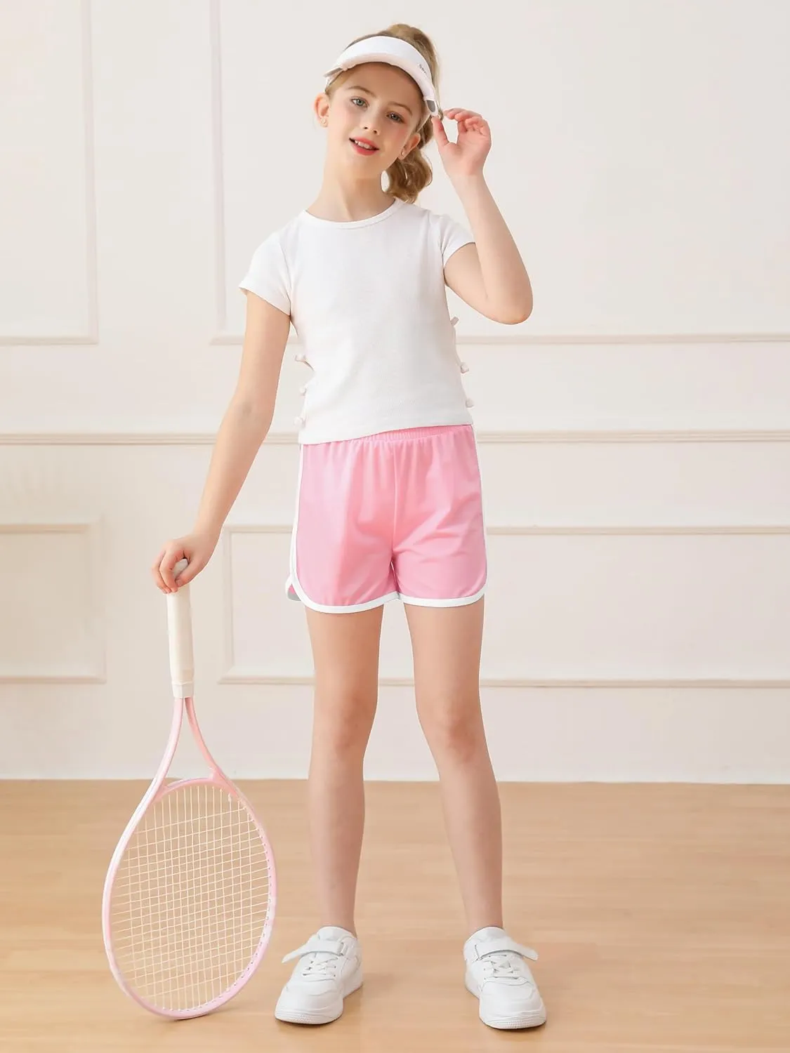 Resinta 5 Packs Girls Athletic Shorts Toddler Soccer Sports Shorts Kids Quick Dry Gym Running Short