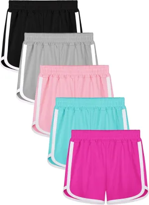 Resinta 5 Packs Girls Athletic Shorts Toddler Soccer Sports Shorts Kids Quick Dry Gym Running Short