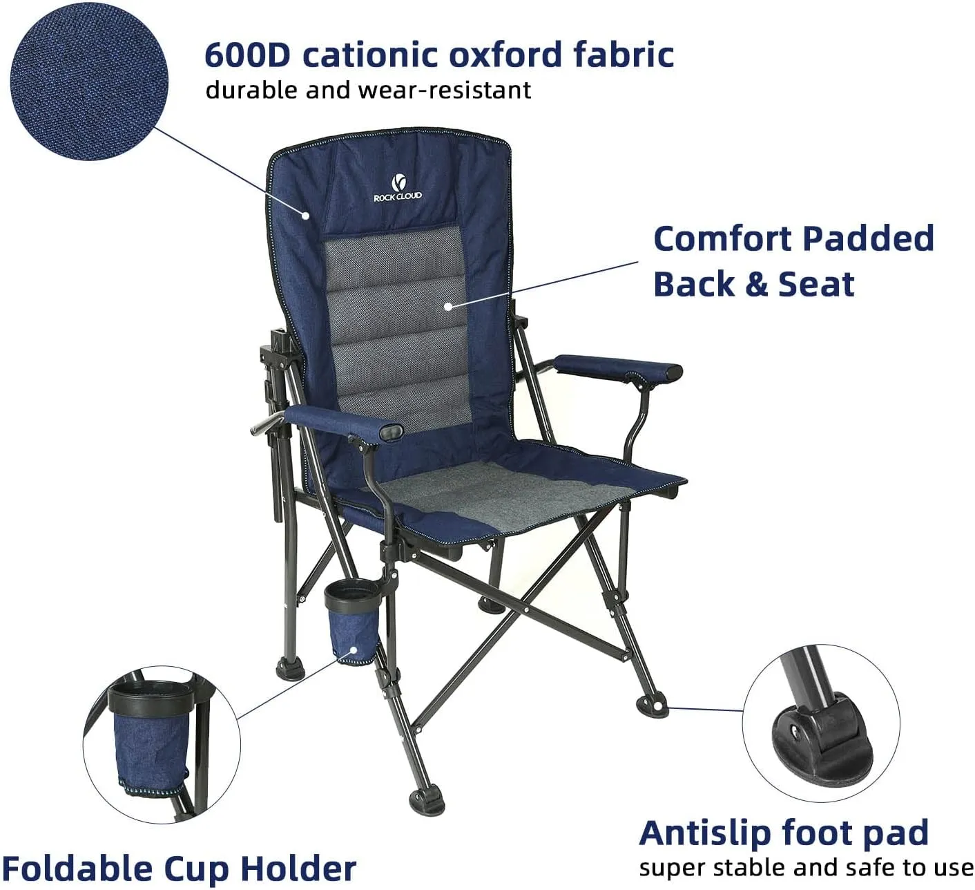 ROCK CLOUD Folding Camping Chair with Storage Pocket and Side Table Compact Portable Camp Chairs Outdoor for Camp Lawn Hiking Fishing Sports