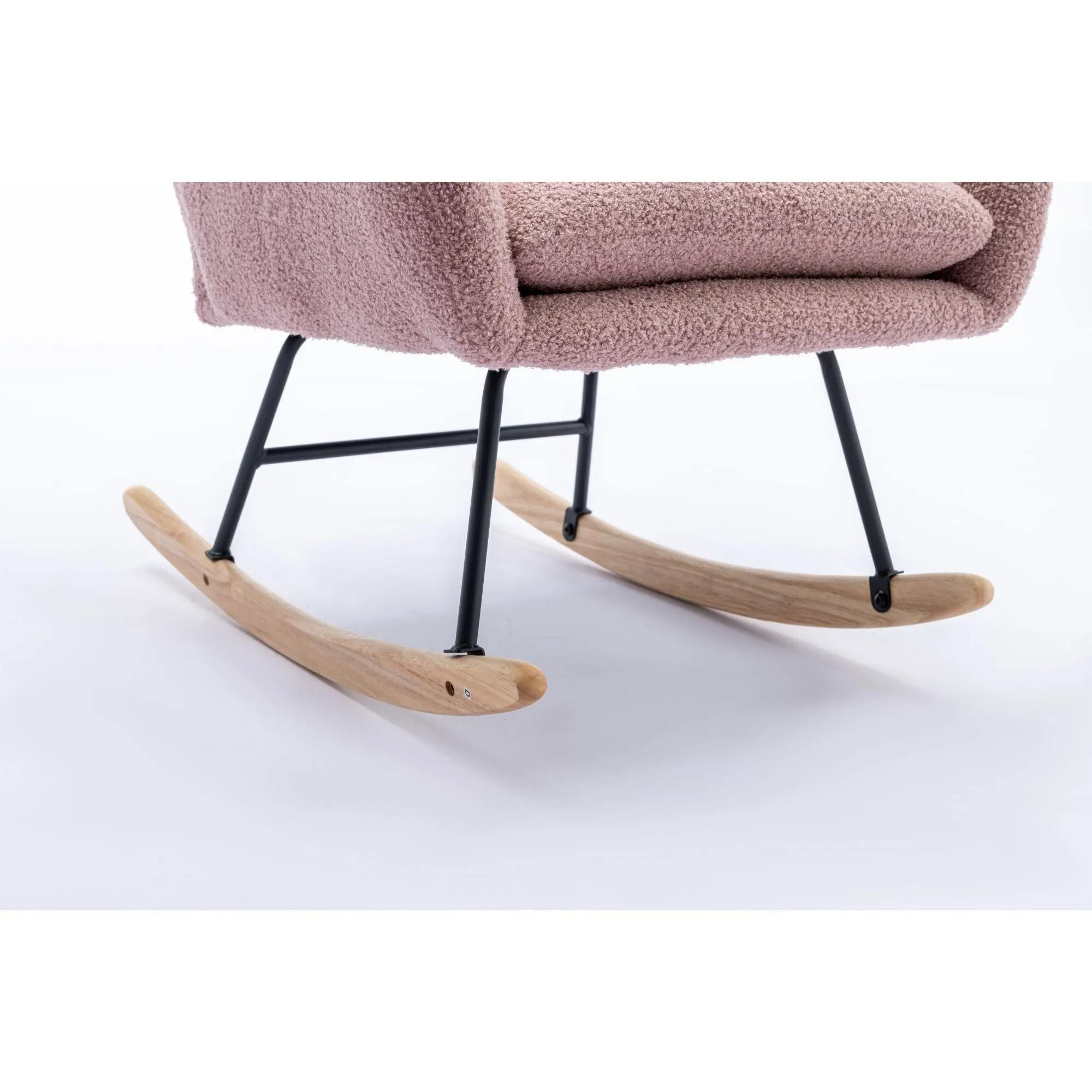 Rocking Chair With Pocket, Soft Teddy Fabric Rocking Chair For Nursery, Comfy Wingback Glider Rocker With Safe Solid Wood Base