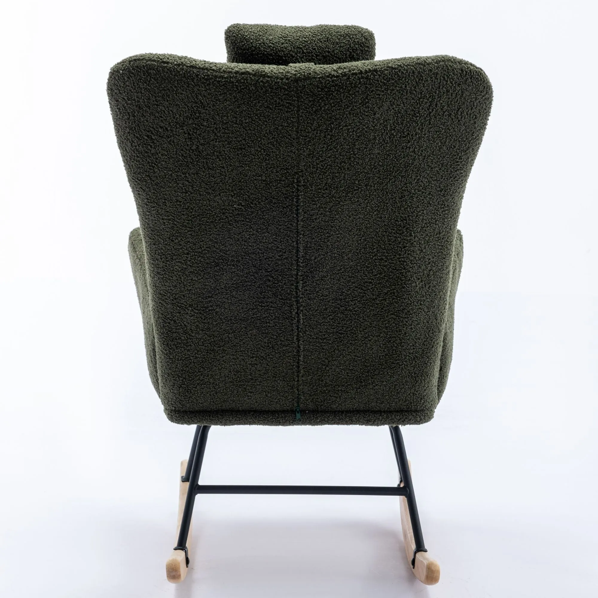 Rocking Chair With Pocket, Soft Teddy Fabric Rocking Chair For Nursery, Comfy Wingback Glider Rocker With Safe Solid Wood Base