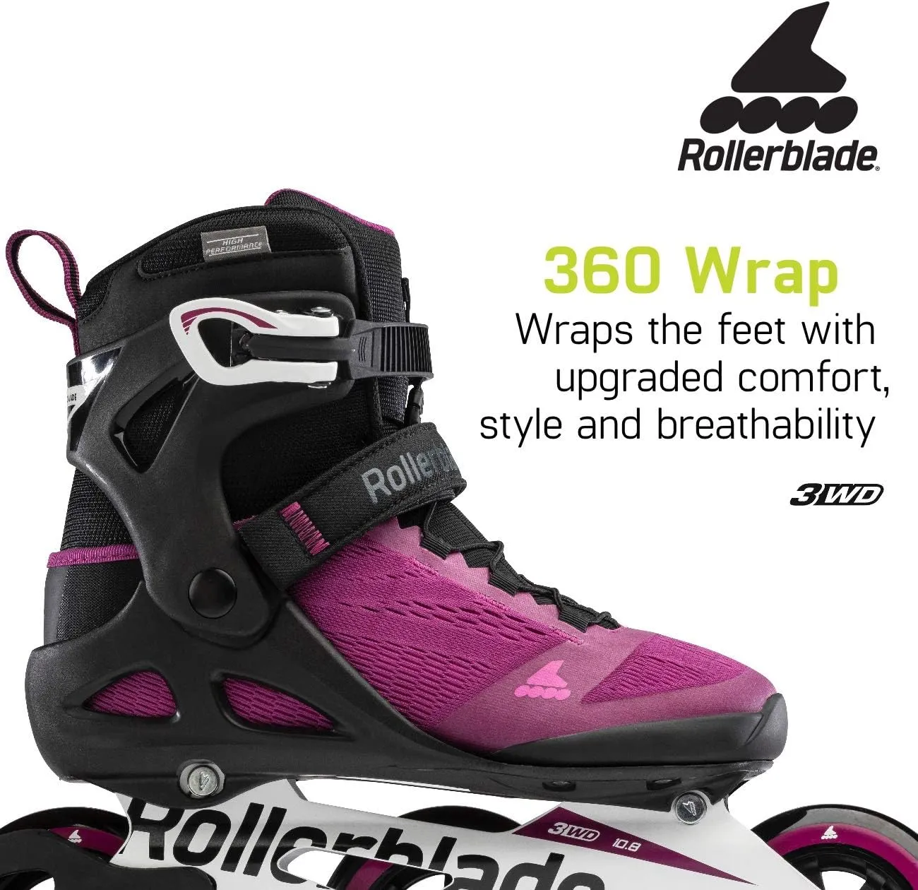 Rollerblade Macroblade 100 3WD Womens Adult Fitness Inline Skate, Violet and Black, Performance Inline Skates