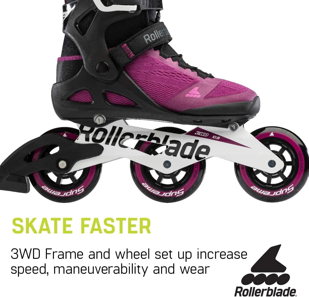 Rollerblade Macroblade 100 3WD Womens Adult Fitness Inline Skate, Violet and Black, Performance Inline Skates