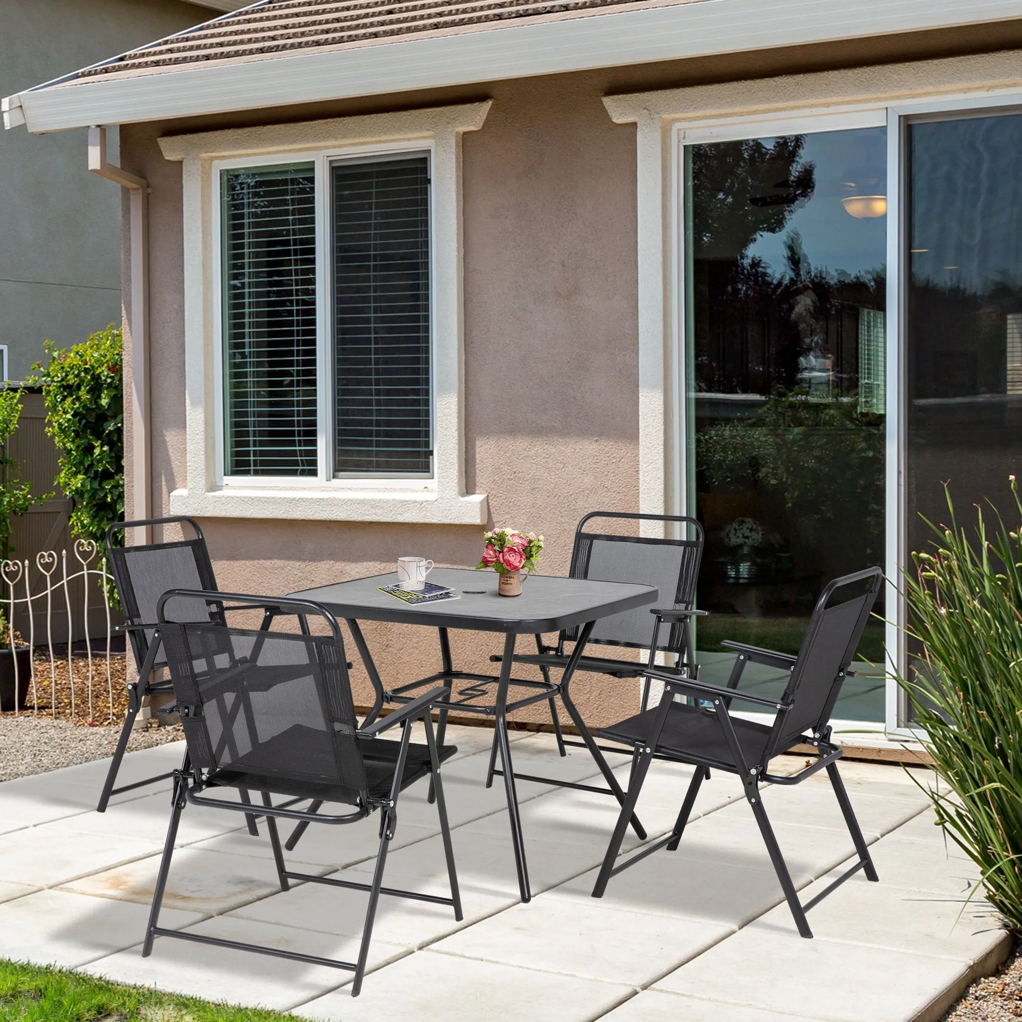 Rootz 5 Piece Garden Furniture Set - Outdoor Dining Set - Folding Patio Set - High Comfort - Table: 80x80x71cm, Chairs: 56x57x83.5cm