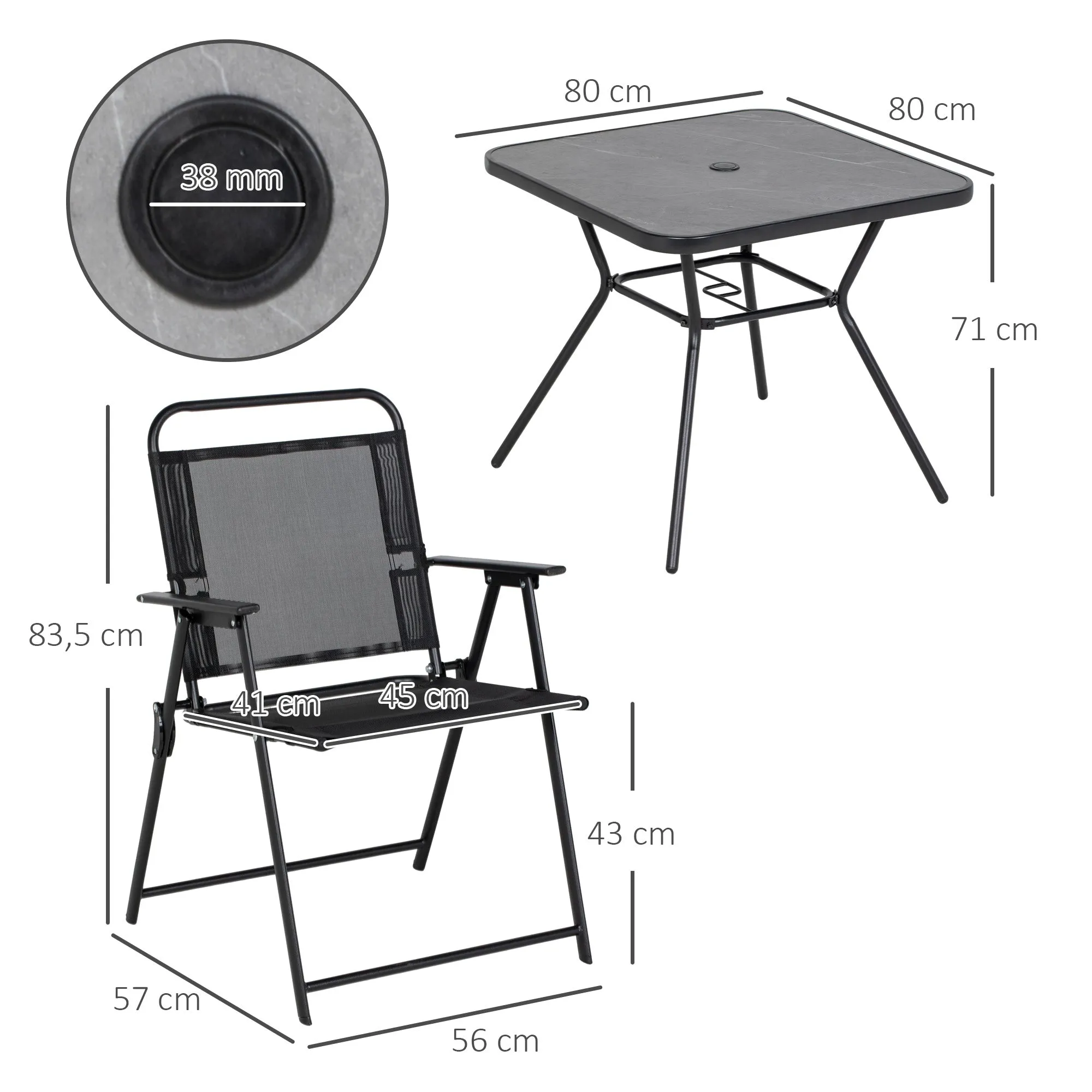 Rootz 5 Piece Garden Furniture Set - Outdoor Dining Set - Folding Patio Set - High Comfort - Table: 80x80x71cm, Chairs: 56x57x83.5cm