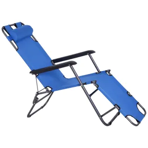Rootz Foldable Garden Lying Chair - Sunbed Lounger - Deck Chair - Adjustable Positions - Polyester Oxford Blue - 135cm x 60cm x 89cm