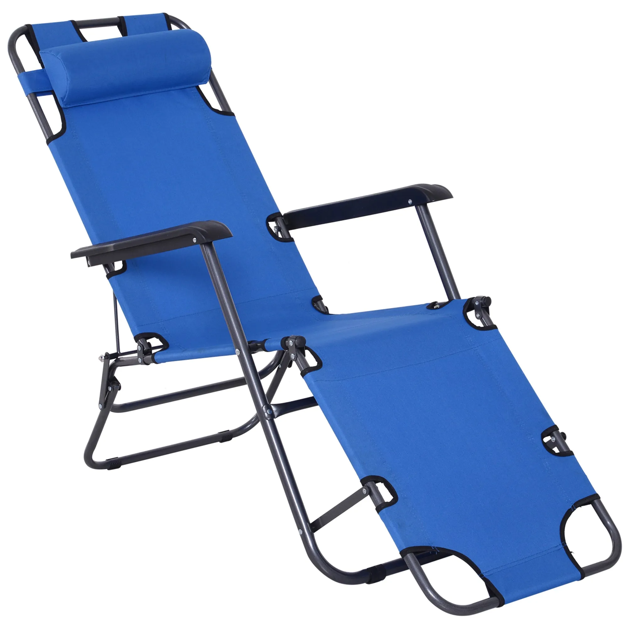 Rootz Foldable Garden Lying Chair - Sunbed Lounger - Deck Chair - Adjustable Positions - Polyester Oxford Blue - 135cm x 60cm x 89cm