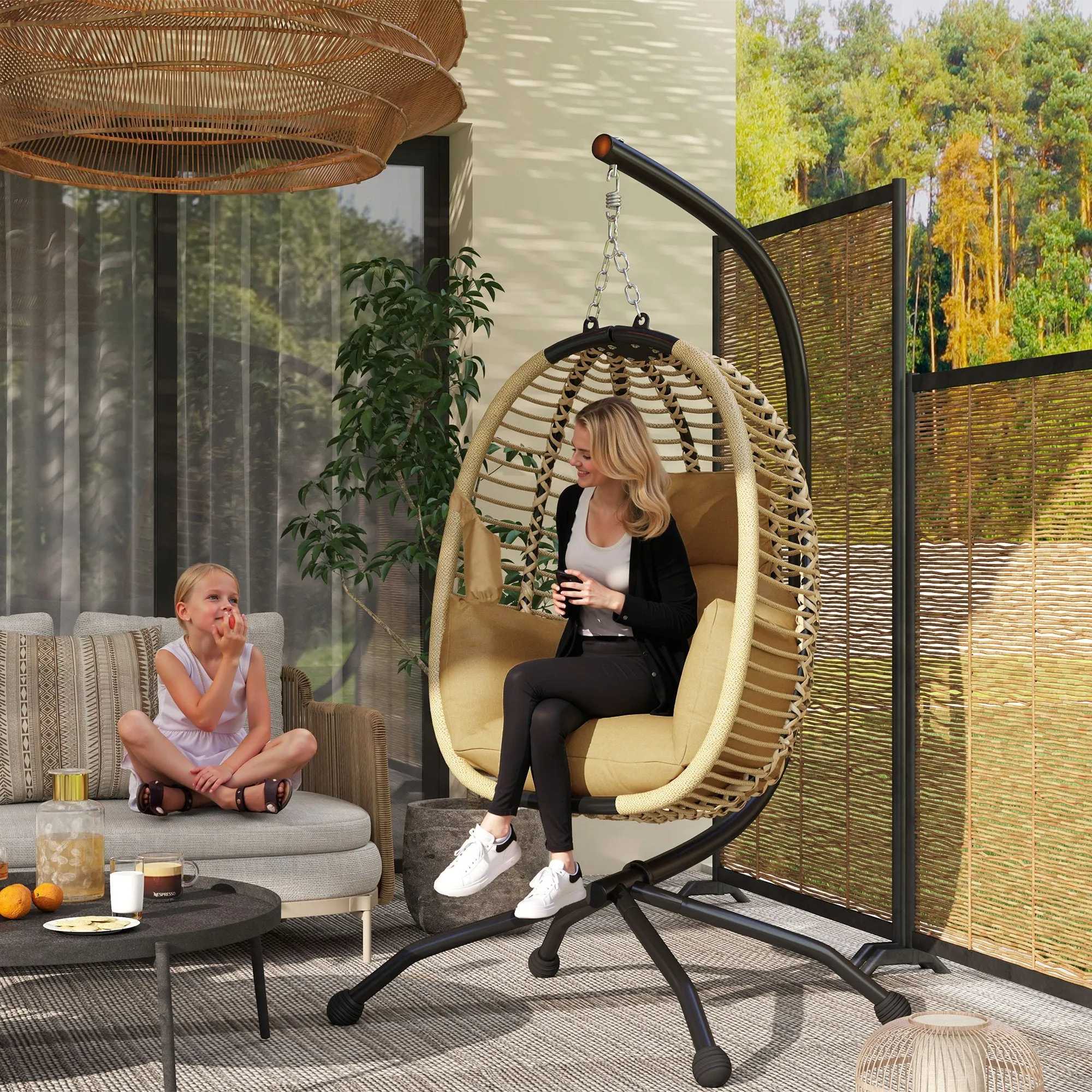 Rootz Hanging Egg Chair - Wall Swing - Foldable Chair - Comfort & Style - 110cm x 100cm x 188cm