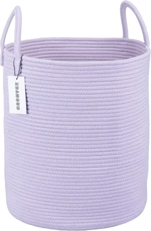 Rope Laundry Basket Hamper for Clothes Woven Storage Basket for Living Room Bedroom Boho Tall Rope Baskets for Blanket Toys Pillow Towels Baby Nursery Hamper Bin Large purple or lavender