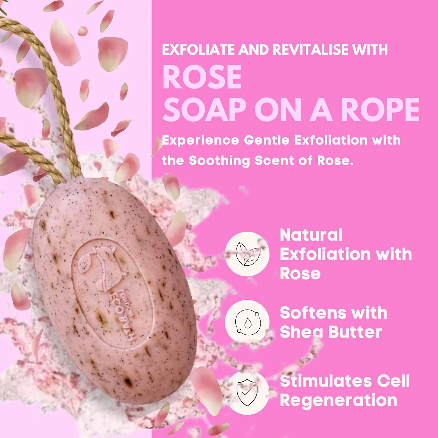 Rose Soap on a Rope – Made in France – Traditionally Crafted Natural, Skin-Friendly, Long-Lasting & Moisturizing Soap 7.76 oz (220 g) (Rose)