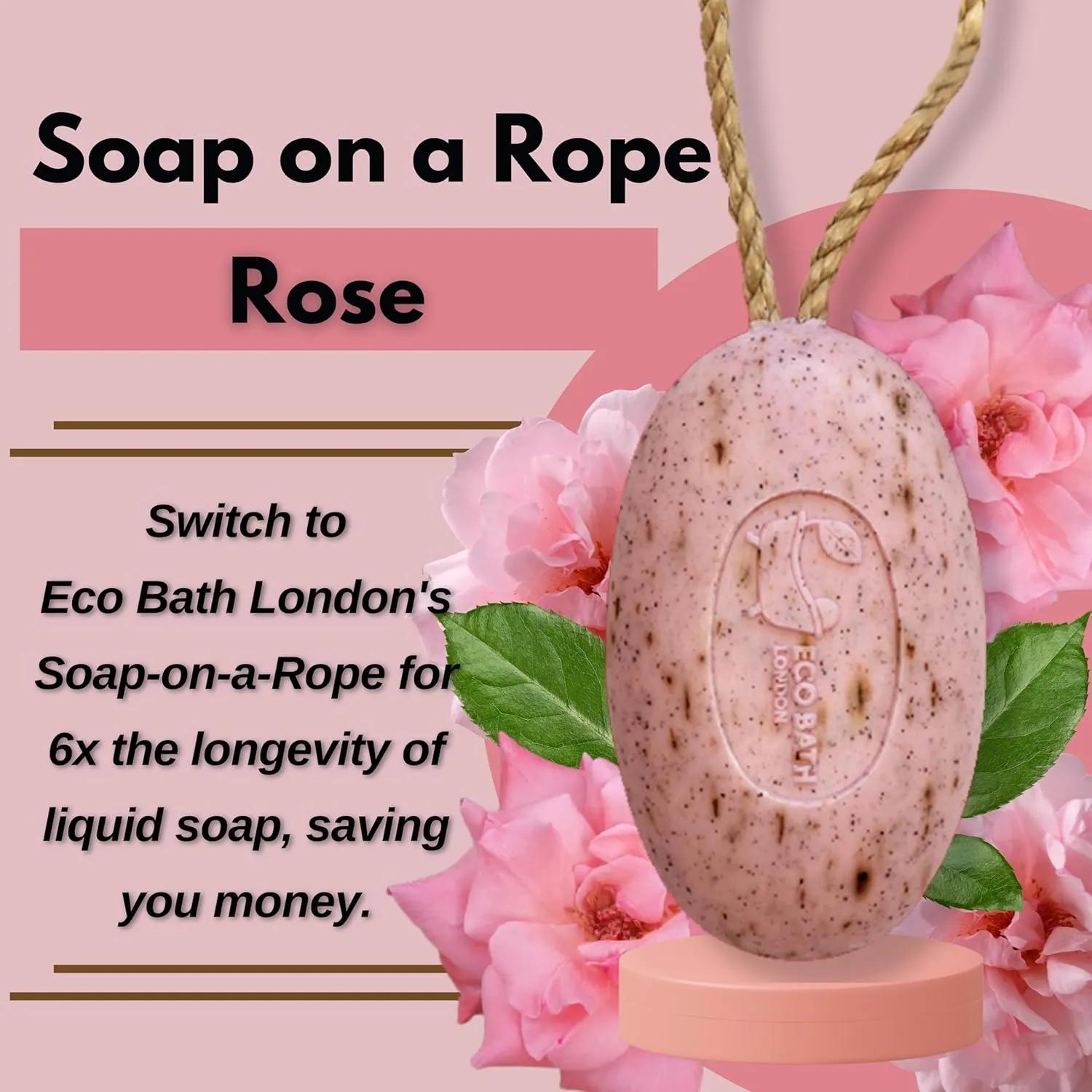 Rose Soap on a Rope – Made in France – Traditionally Crafted Natural, Skin-Friendly, Long-Lasting & Moisturizing Soap 7.76 oz (220 g) (Rose)
