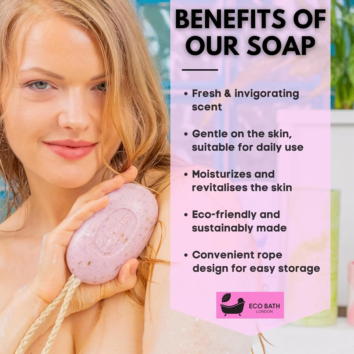 Rose Soap on a Rope – Made in France – Traditionally Crafted Natural, Skin-Friendly, Long-Lasting & Moisturizing Soap 7.76 oz (220 g) (Rose)