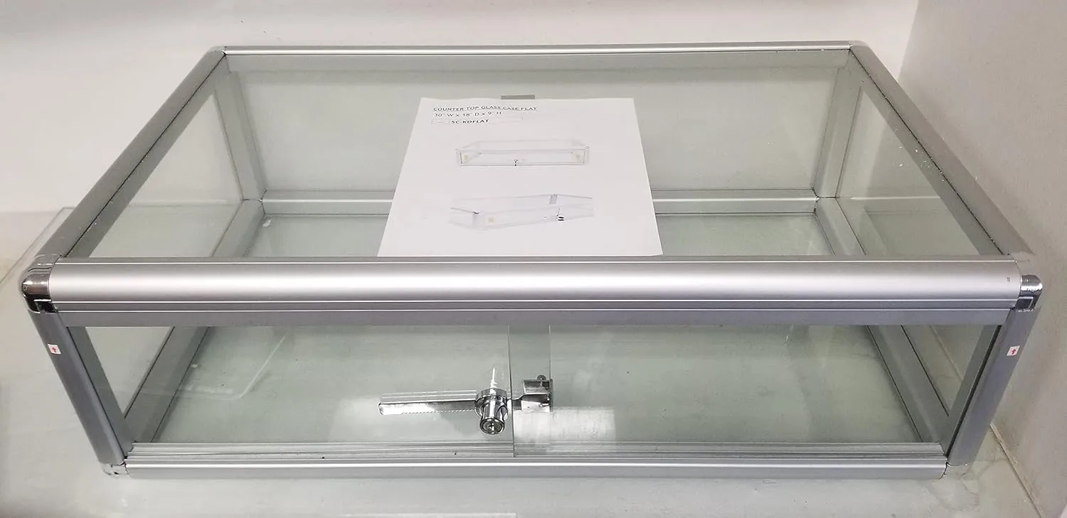 ROXYDISPLAY™ Aluminum Frame Counter Top Tempered Glass 33 Inch Wide Lockable Display Showcase #KDFLAT