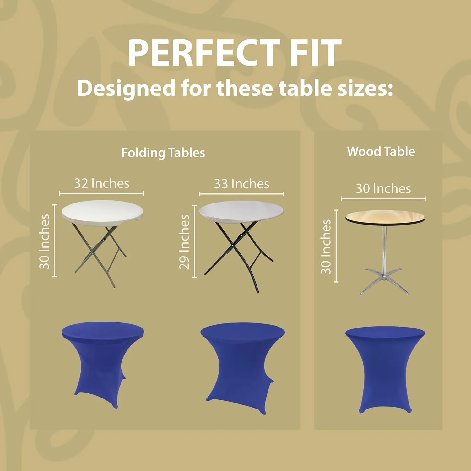 Royal Blue 32 Inch Round x 30 Inch Tall Spandex Cocktail Tablecloth Folding Cover Stretch