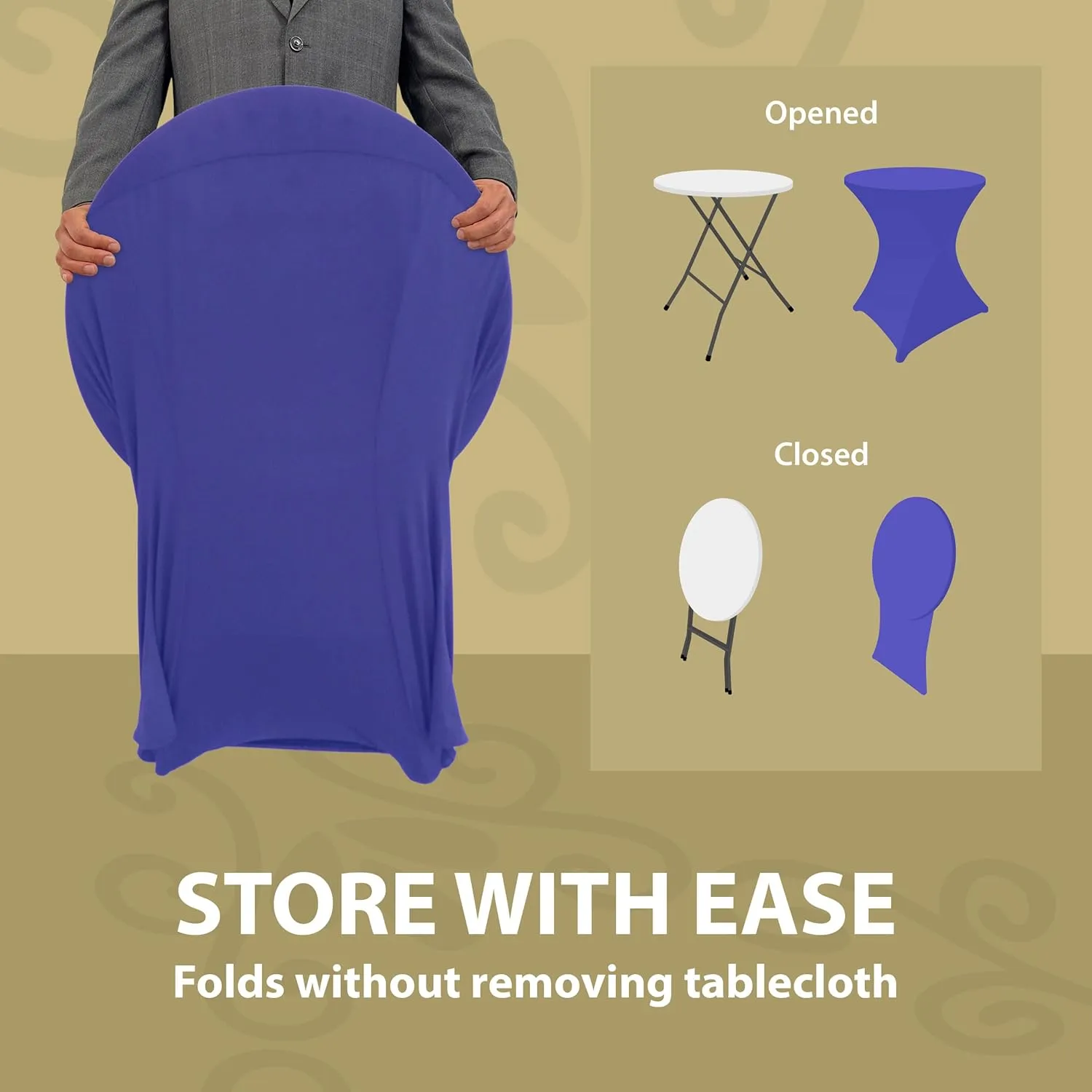 Royal Blue 32 Inch Round x 30 Inch Tall Spandex Cocktail Tablecloth Folding Cover Stretch