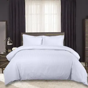 Royal Tradition Striped 650 Thread Count Cotton Blend Full/Queen Duvet Cover Set (White) Includes: 1-Duvet/Comforter Cover and 2-Pillow Shams