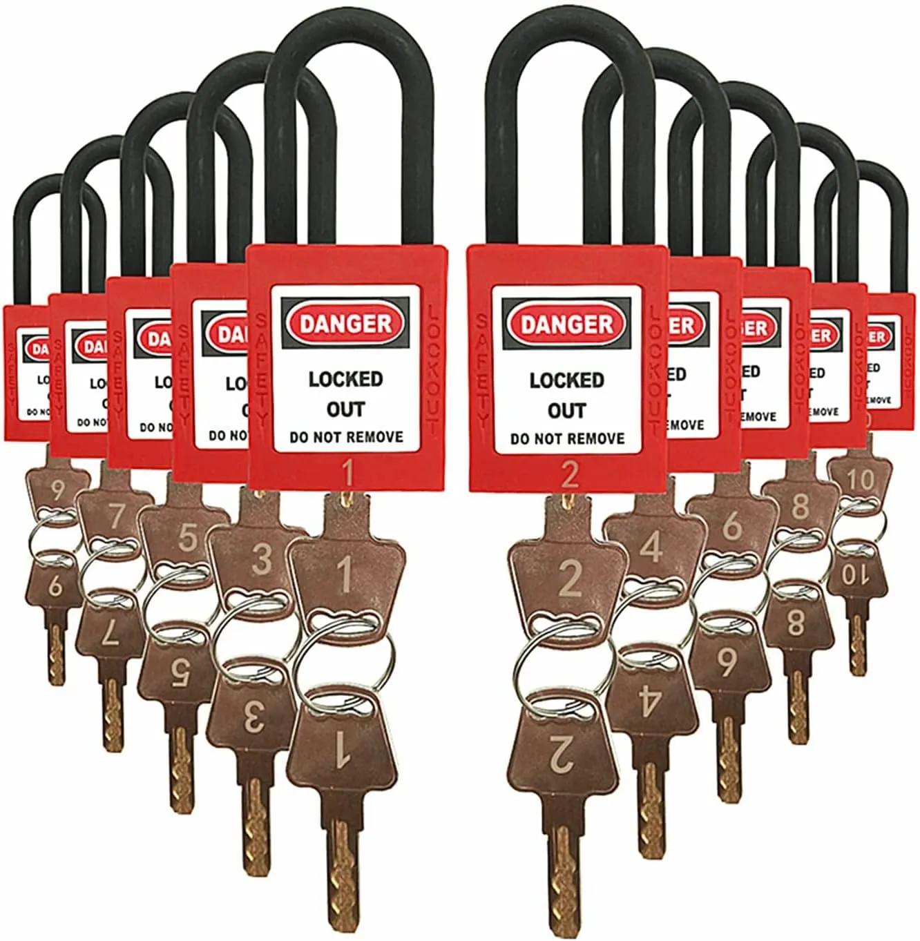 SAFBY Lockout Tagout Locks Loto Safety Padlock, Keyed Differently, OSHA Loto Safe Padlocks for Lock Out Tag Out Stations and Devices Red NO. 1-10