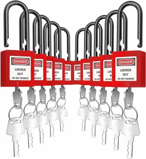 SAFBY Lockout Tagout Locks Loto Safety Padlock, Keyed Differently, OSHA Loto Safe Padlocks for Lock Out Tag Out Stations and Devices Red NO. 1-10