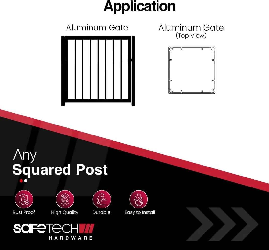 Safetech Hardware MegaKlik Self Closing Gate Hinges | Self-Aligning Heavy Duty Spring Hinges | Adjustable Tension | Pool safety Hinge | Square Post, Aluminum Gates | Swing Close 185 lbs SHH135 - Black