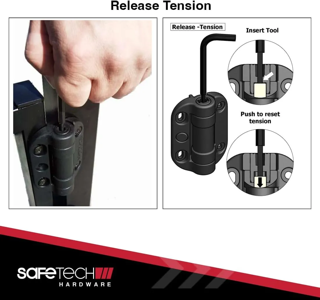 Safetech Hardware MegaKlik Self Closing Gate Hinges | Self-Aligning Heavy Duty Spring Hinges | Adjustable Tension | Pool safety Hinge | Square Post, Aluminum Gates | Swing Close 185 lbs SHH135 - Black