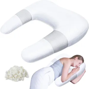 SAHEYER Side Sleeper Pillow for Shoulder Pain, U-Shaped Body Pillow for Adults, Contoured Support Shredded Memory Foam Pillow for Neck, Back, Arm Pain Relief with Removable Washable Cover (25.6 Inch