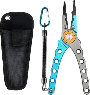 SAN LIKE Aluminum Fishing Pliers - 7in Hook Remover & Braid Cutter - Saltwater Fishing Gear - Corrosion Resistant - Split Ring Pliers with Sheath & Lanyard