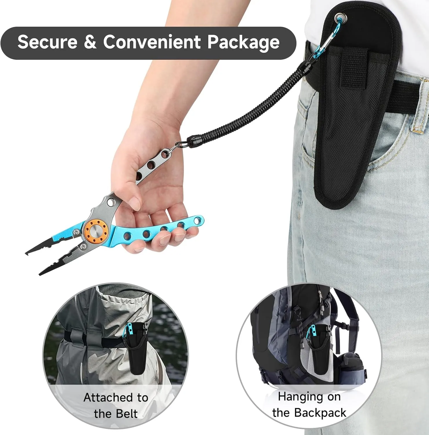 SAN LIKE Aluminum Fishing Pliers - 7in Hook Remover & Braid Cutter - Saltwater Fishing Gear - Corrosion Resistant - Split Ring Pliers with Sheath & Lanyard
