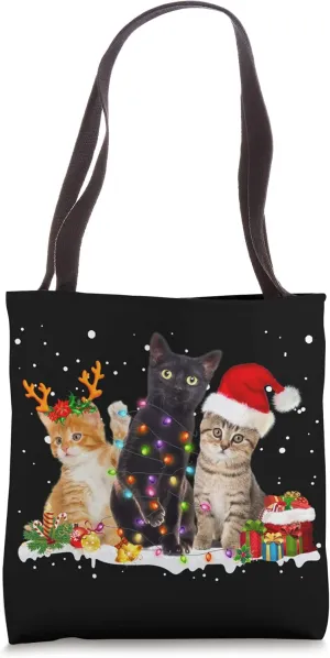 Santa Cat Light Gorgeous Reindeer Pajama Christmas Cat Lover Tote Bag