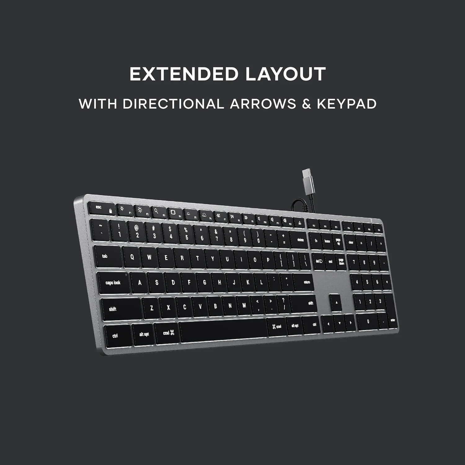 Satechi Slim W3 Wired Backlit Keyboard with Numeric Keypad – Illuminated Keys & USB C Connection – for MacBook Pro, MacBook Air, iPad Pro, iMac and More