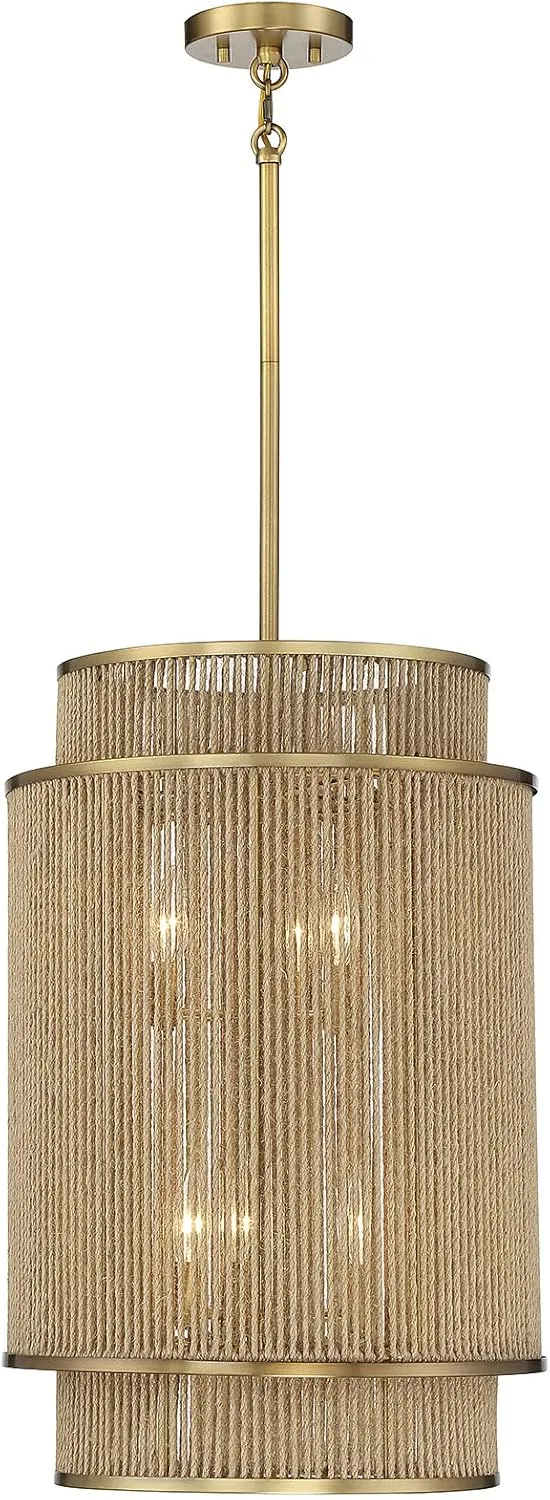 Savoy House 3-1773-6-320 Ashburn Bohemian/Eclectic Rope Pendant, 6-Light 360 Total Watts, 25" H x 16" W, Warm Brass