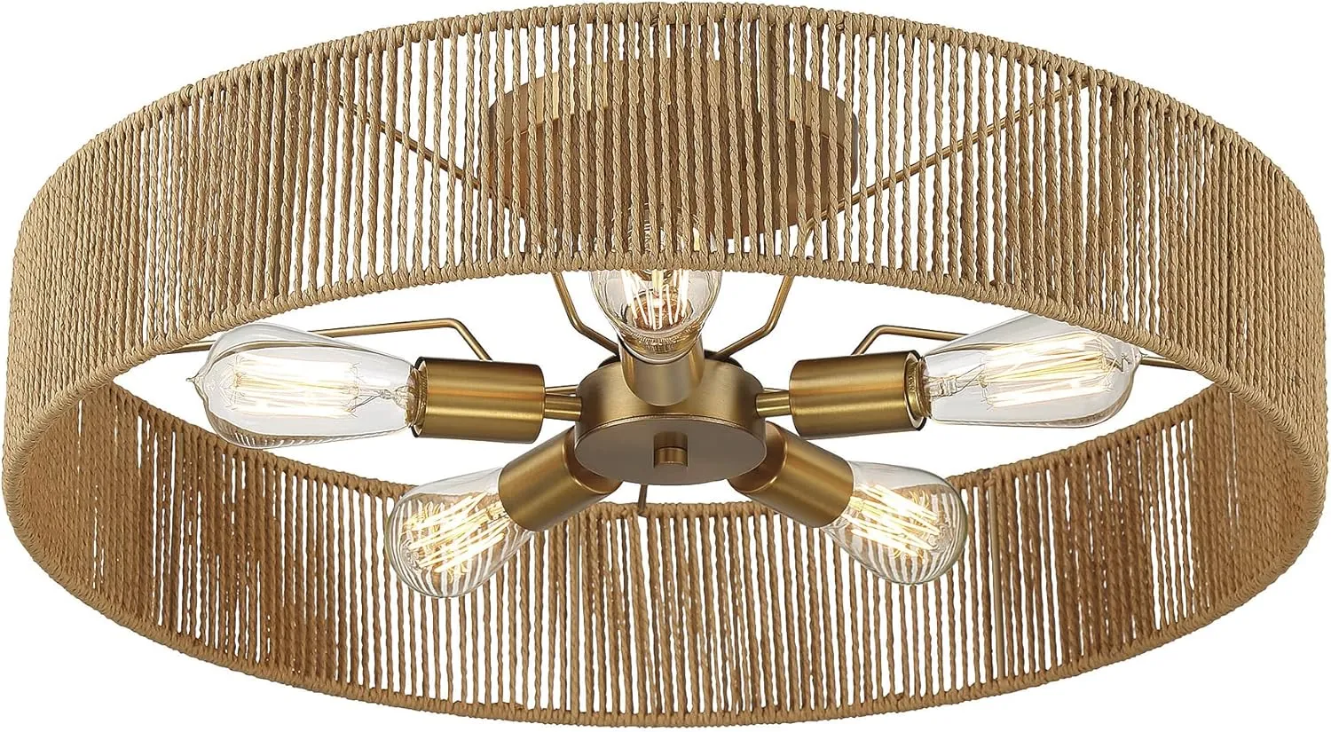 Savoy House 6-1682-5-320 Ashe Bohemian/Eclectic Rope Cirle Semi-Flush, 5-Light 300 Total Watts, 8" H x 24" W, Warm Brass