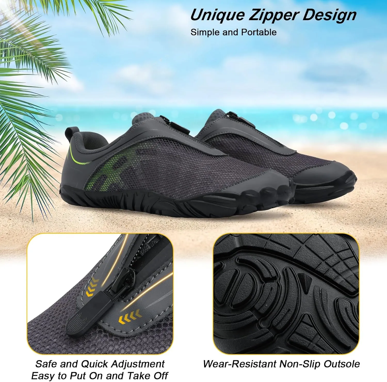 Scurtain Unisex Mens Womens Water Shoes Athletic Sports Aqua Shoes Barefoot Hiking Water Shoes Quick Dry Yoga Pool Swim Surf Beach Walking Shoes with Zipper