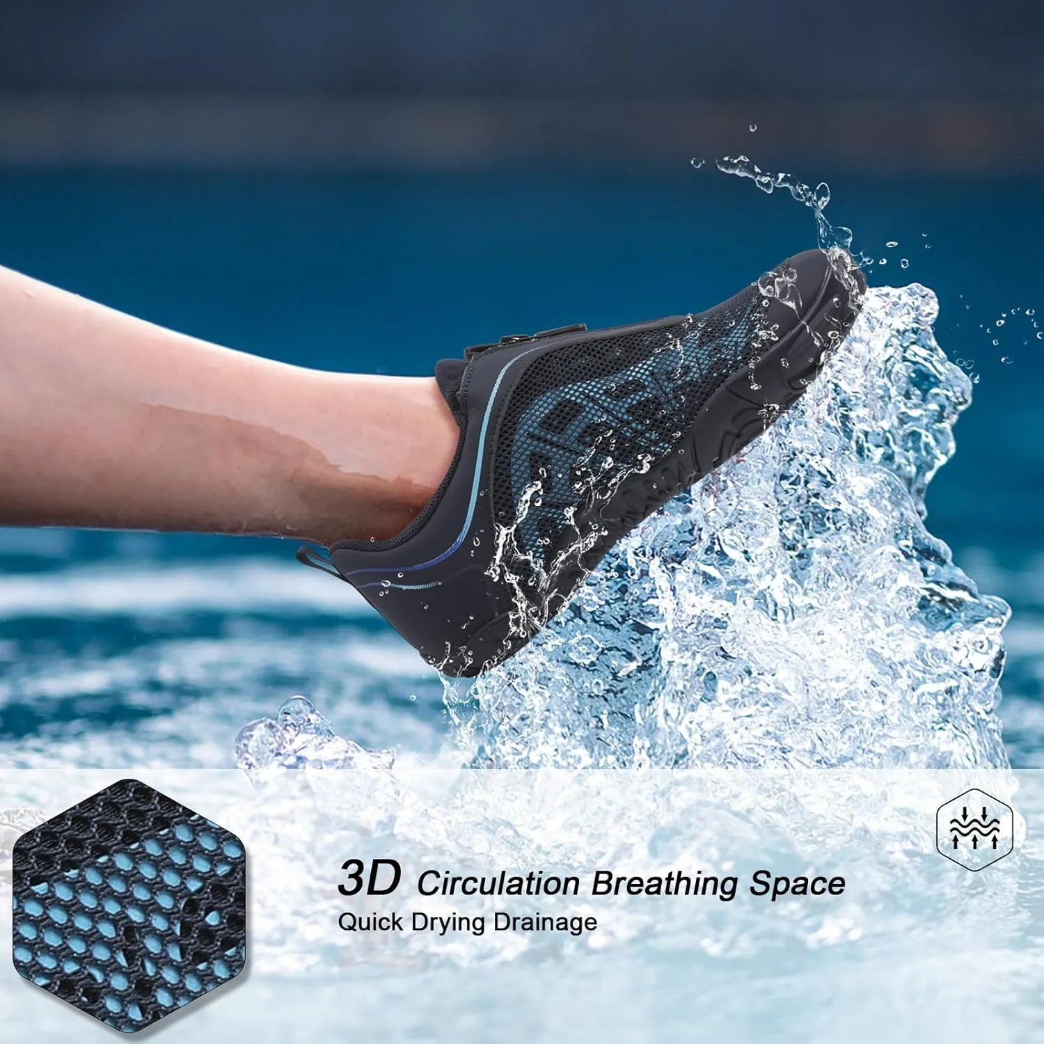 Scurtain Unisex Mens Womens Water Shoes Athletic Sports Aqua Shoes Barefoot Hiking Water Shoes Quick Dry Yoga Pool Swim Surf Beach Walking Shoes with Zipper