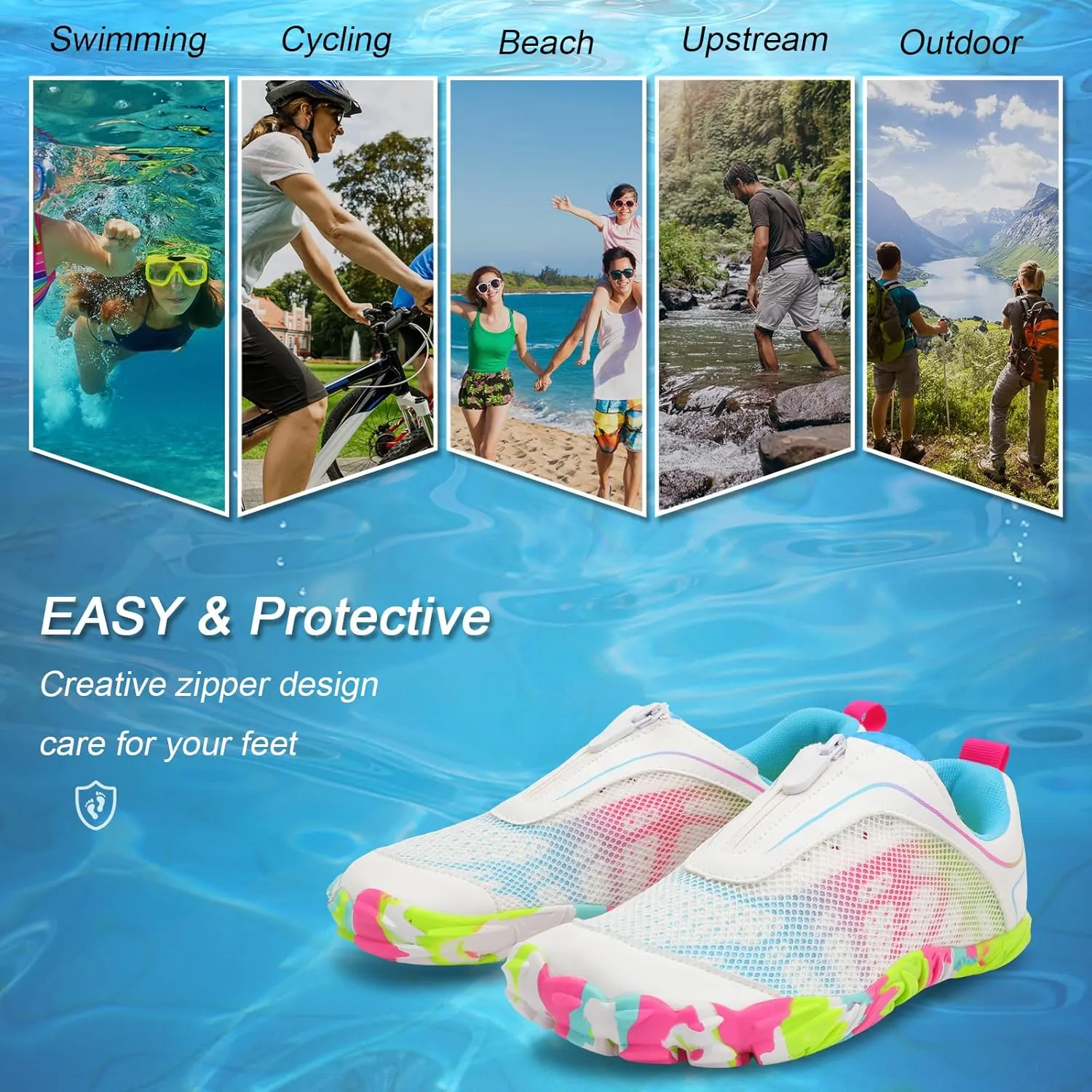 Scurtain Unisex Mens Womens Water Shoes Athletic Sports Aqua Shoes Barefoot Hiking Water Shoes Quick Dry Yoga Pool Swim Surf Beach Walking Shoes with Zipper