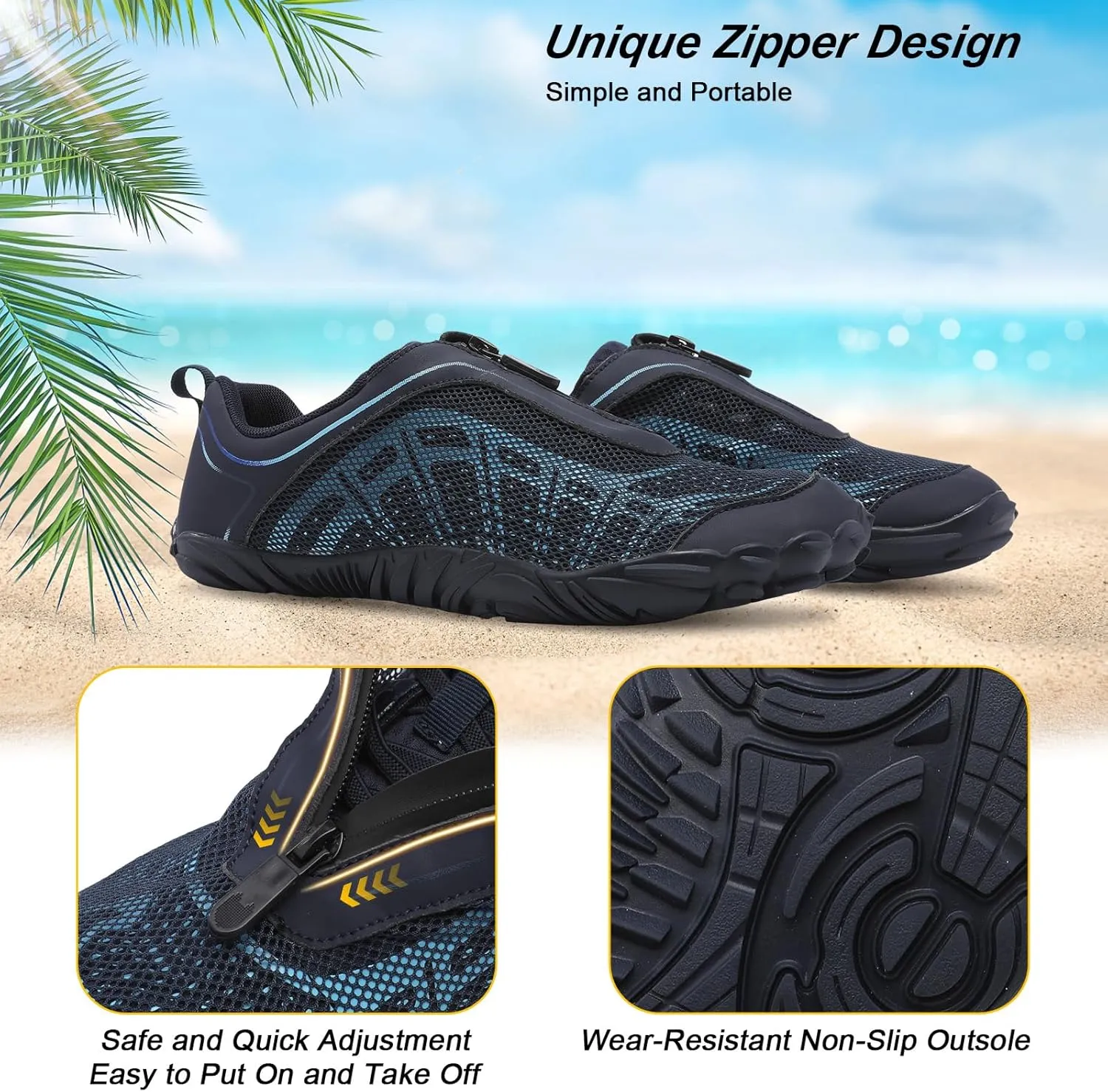 Scurtain Unisex Mens Womens Water Shoes Athletic Sports Aqua Shoes Barefoot Hiking Water Shoes Quick Dry Yoga Pool Swim Surf Beach Walking Shoes with Zipper
