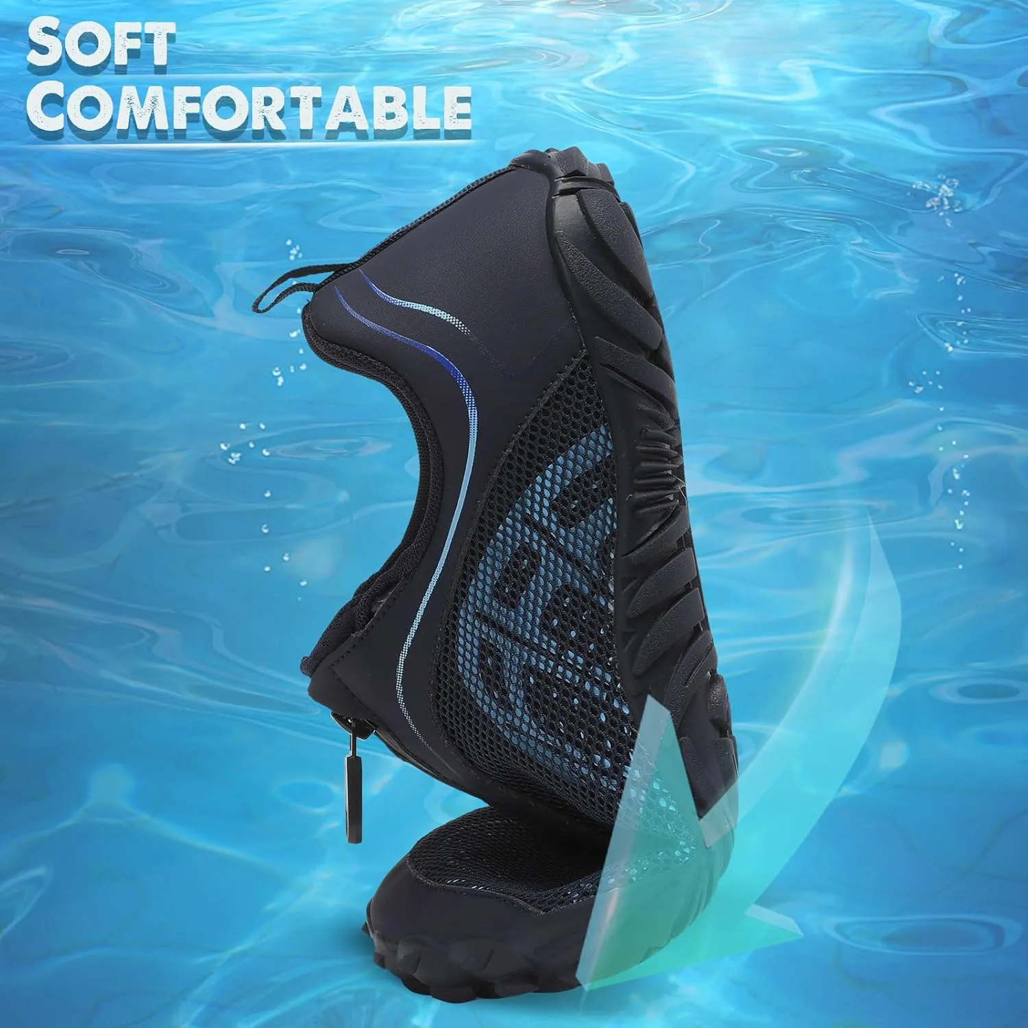 Scurtain Unisex Mens Womens Water Shoes Athletic Sports Aqua Shoes Barefoot Hiking Water Shoes Quick Dry Yoga Pool Swim Surf Beach Walking Shoes with Zipper