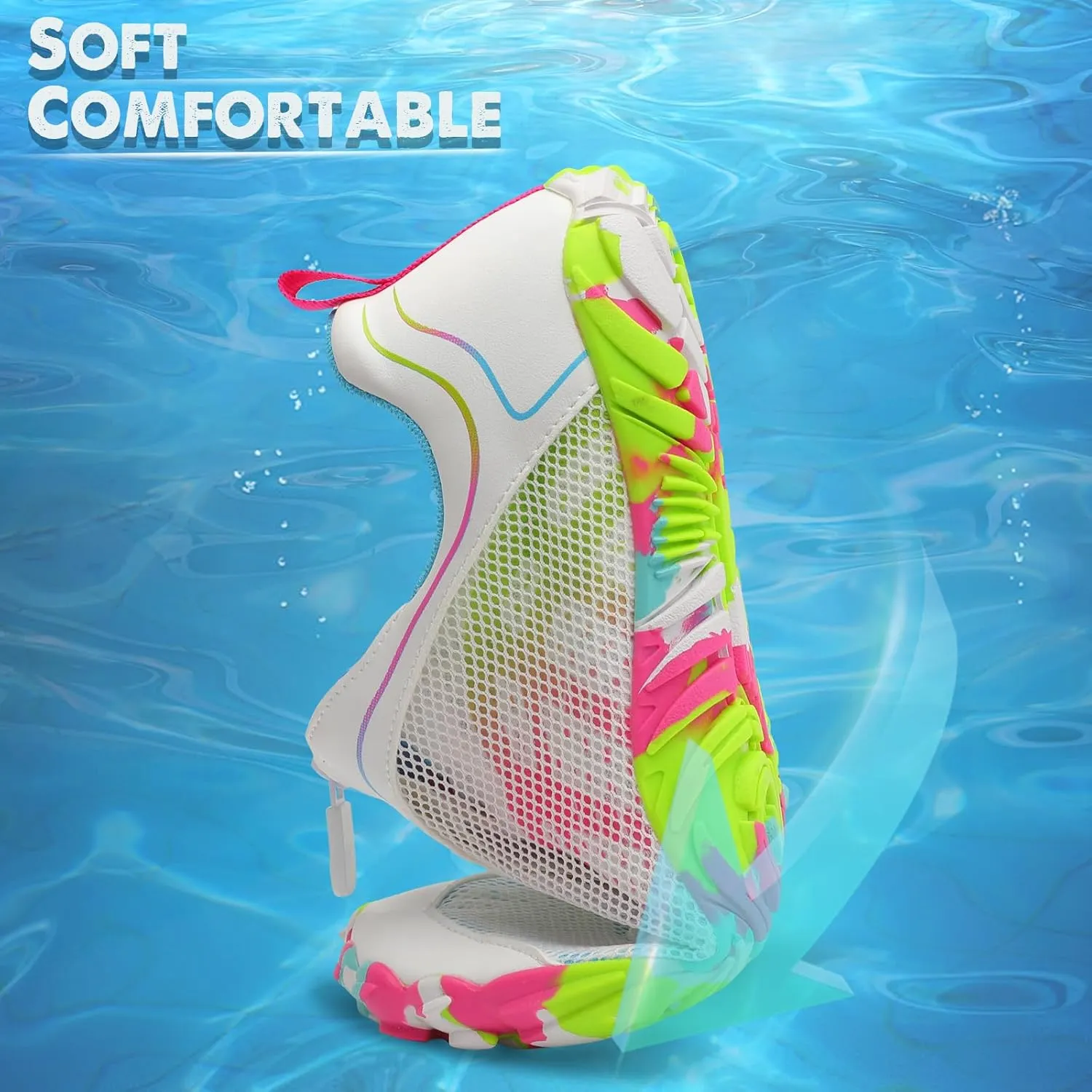 Scurtain Unisex Mens Womens Water Shoes Athletic Sports Aqua Shoes Barefoot Hiking Water Shoes Quick Dry Yoga Pool Swim Surf Beach Walking Shoes with Zipper