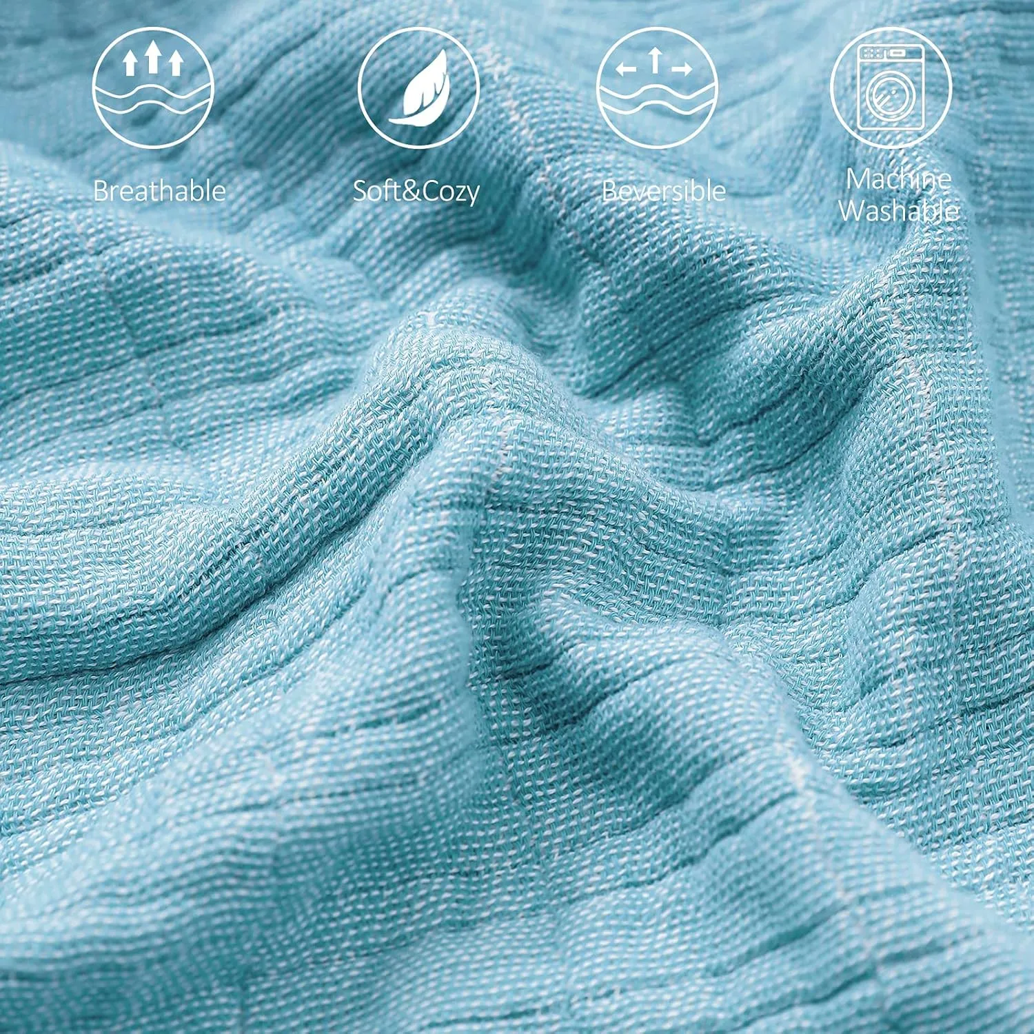 SE SOFTEXLY Muslin Throw Blanket,100% Cotton Throw Blankets for Couch Bed,4-Layer Gauze Breathable Blanket for All Season,Soft and Lightweight Blue Blankets Full/Queen Size(80"x90",Light Blue)