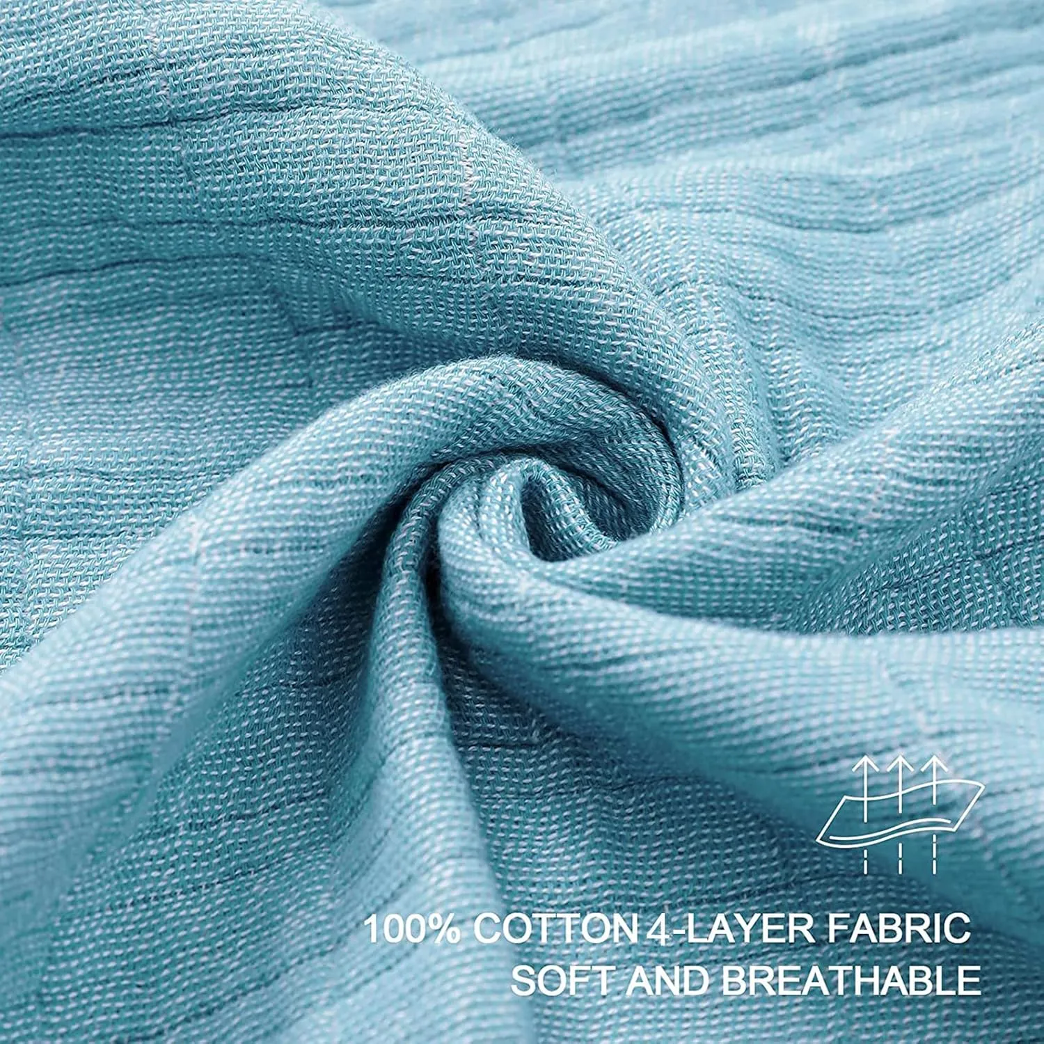 SE SOFTEXLY Muslin Throw Blanket,100% Cotton Throw Blankets for Couch Bed,4-Layer Gauze Breathable Blanket for All Season,Soft and Lightweight Blue Blankets Full/Queen Size(80"x90",Light Blue)