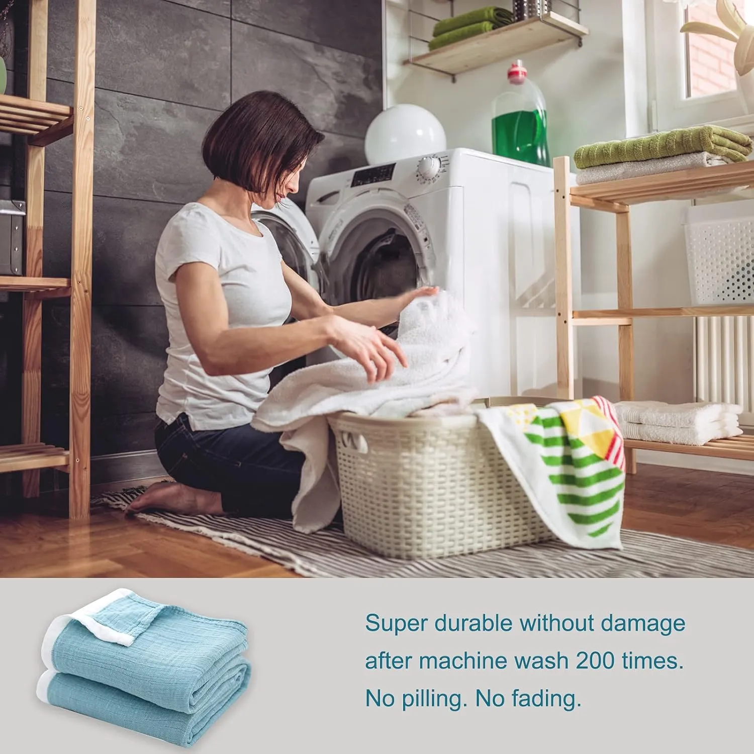 SE SOFTEXLY Muslin Throw Blanket,100% Cotton Throw Blankets for Couch Bed,4-Layer Gauze Breathable Blanket for All Season,Soft and Lightweight Blue Blankets Full/Queen Size(80"x90",Light Blue)