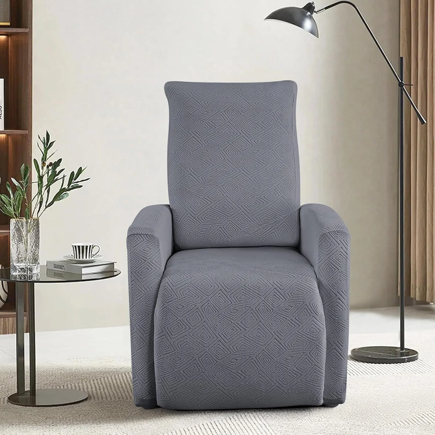 SearchI Recliner Chair Cover Jacquard Chair Covers 4 Piece, Small Recliner Sofa Slipcover for Home Theater Seating with Elastic Bottom, Recliner Protector with Pocket for Recliners,Gray