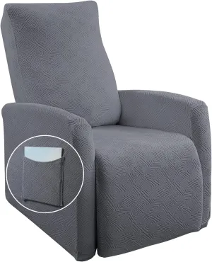 SearchI Recliner Chair Cover Jacquard Chair Covers 4 Piece, Small Recliner Sofa Slipcover for Home Theater Seating with Elastic Bottom, Recliner Protector with Pocket for Recliners,Gray