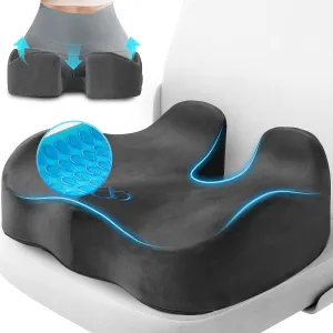 Seat Cushion, Chair Cushions, Office Chair Cushions, Anti-Slip Bottom & Removable Cover Tailbone Pain Relief Cushion, Memory Foam Seat Cushion for Office, Wheelchair, Car (Grey)