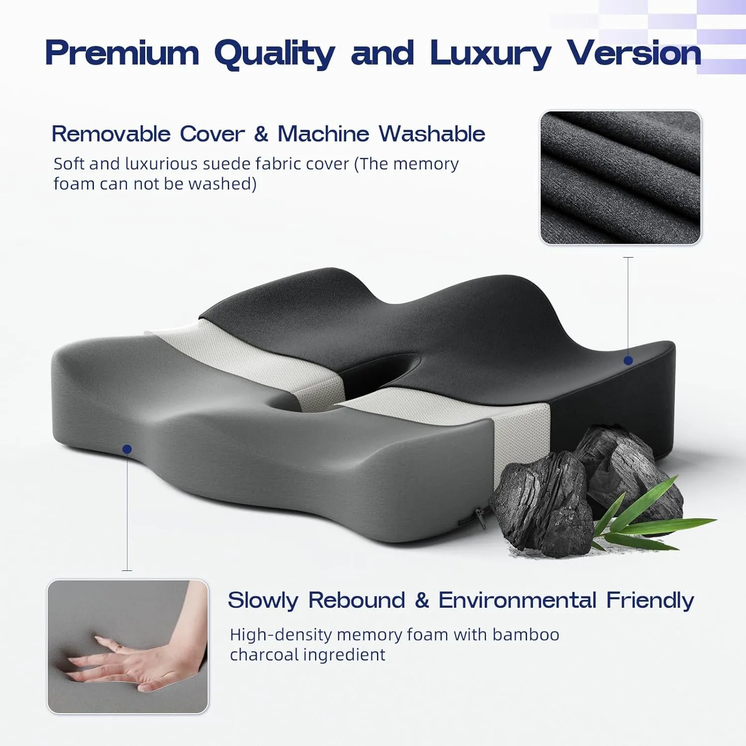 Seat Cushions for Office Chairs - Memory Foam Car Seat Cushion with Portable Travel Storage Bag, Coccyx Cushion for Tailbone Pain, 17.7 x 16 Inches (Black)