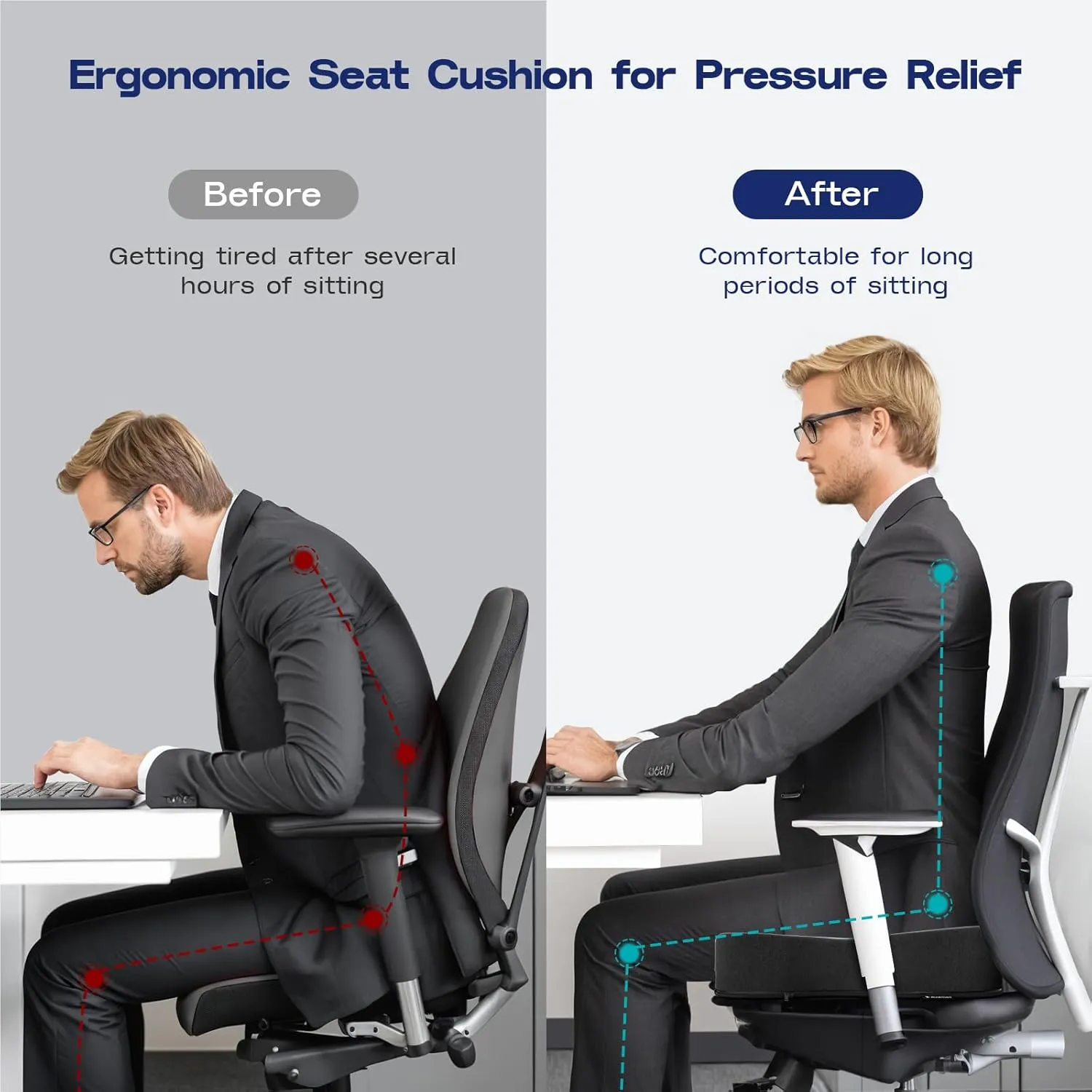 Seat Cushions for Office Chairs - Memory Foam Car Seat Cushion with Portable Travel Storage Bag, Coccyx Cushion for Tailbone Pain, 17.7 x 16 Inches (Black)