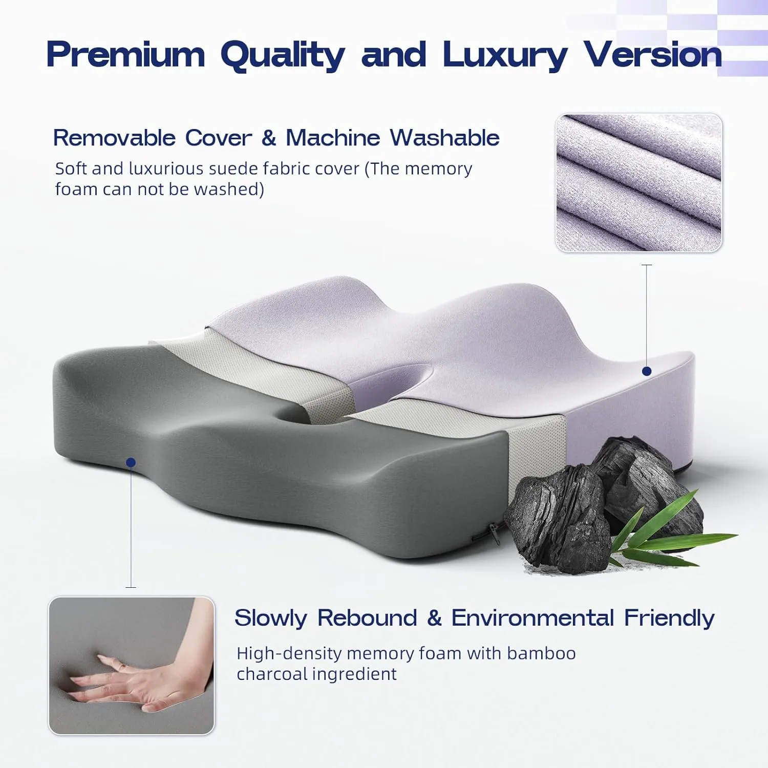 Seat Cushions for Office Chairs - Memory Foam Car Seat Cushion with Portable Travel Storage Bag, Coccyx Cushion for Tailbone Pain, 17.7 x 16 Inches (Purple)