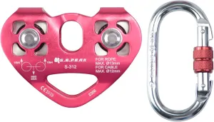 SEPEAK CE 30kN Tandem Speed Double Pulley with 1 Steel 25kN Clip, Zip Line Trolley for Backyard Zipline, Climbing & Rock Rescue Lifting, Fits Cable up to 1/2 Inches/Holds Up to 6750lbs